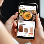 A Polish woman browsing an e-commerce website on her smartphone, showcasing personalized product recommendations. The interface should be clean and modern, with warm, inviting colors and imagery that suggests convenience and tailored shopping experiences. Emphasis on UX/UI design.