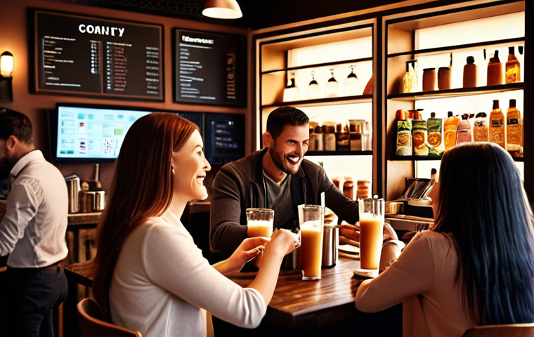 **Image of a cozy café:** *A bustling café scene, customers enjoying personalized drinks tailored to their tastes, data analytics dashboards visible in the background subtly showcasing flavor preferences, happy customers, warm lighting, inviting atmosphere.*