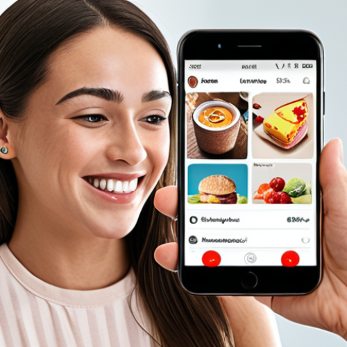 Home 24 ** A person smiling while looking at their smartphone, which displays personalized product recommendations from an online store. The background shows subtle icons representing data analysis and targeted advertising. The overall tone is positive and emphasizes convenience.
**
