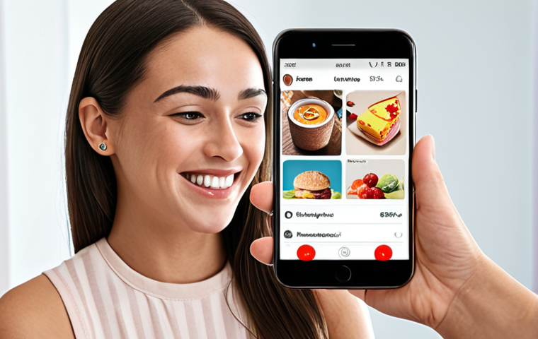 ** A person smiling while looking at their smartphone, which displays personalized product recommendations from an online store. The background shows subtle icons representing data analysis and targeted advertising. The overall tone is positive and emphasizes convenience.

**