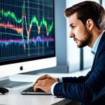 A thoughtful young professional consumer, fully clothed in a modest business casual outfit, sits at a desk in a modern, stylized digital environment. Abstract and safe visual representations of data streams, blurred digital traps, and subtle warning symbols surround them, conveying the complexity and potential pitfalls of the online market. The scene captures the essence of digital challenges and the need for vigilance. Perfect anatomy, correct proportions, natural pose, well-formed hands, proper finger count, natural body proportions, high resolution, professional photography, safe for work, appropriate content, family-friendly.