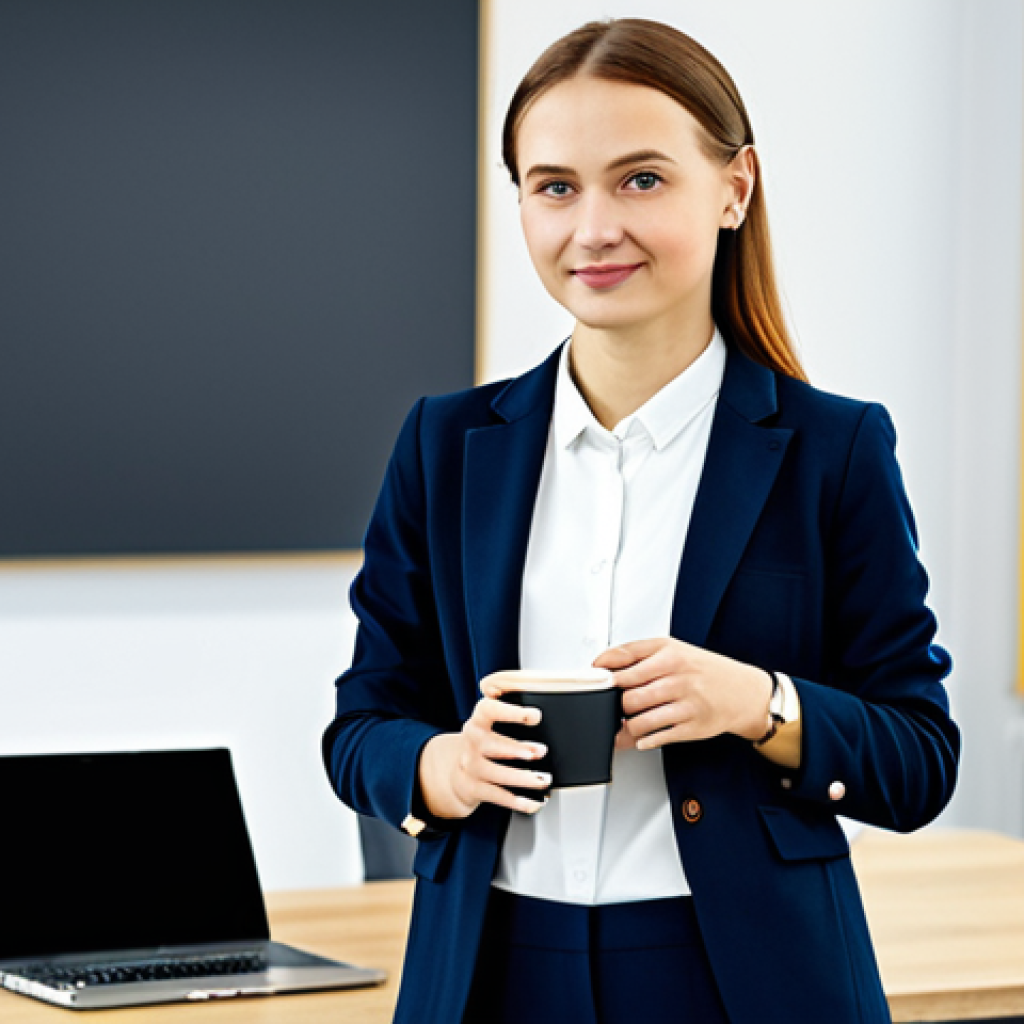 **

"A Polish woman, fully clothed in a professional, modest blazer and trousers, stands in a bright, modern co-working space in Warsaw. She is holding a reusable coffee cup. The background includes blurred figures working on laptops. Perfect anatomy, correct proportions, natural pose, well-formed hands, proper finger count, natural body proportions. Safe for work, appropriate content, professional, modest, family-friendly, high quality."

**
