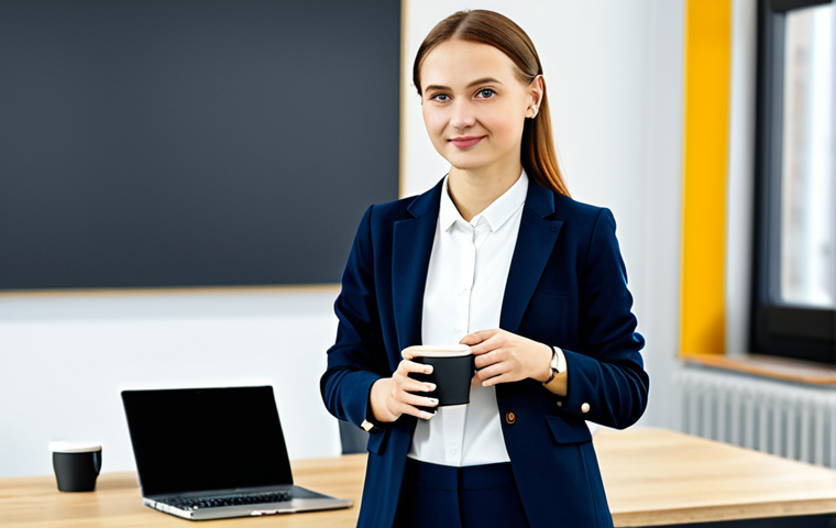 **
"A Polish woman, fully clothed in a professional, modest blazer and trousers, stands in a bright, modern co-working space in Warsaw. She is holding a reusable coffee cup. The background includes blurred figures working on laptops. Perfect anatomy, correct proportions, natural pose, well-formed hands, proper finger count, natural body proportions. Safe for work, appropriate content, professional, modest, family-friendly, high quality."
**