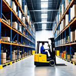 Sustainable Supply Chain**

"A brightly lit warehouse scene, showcasing efficient organization of eco-friendly products like cleaning supplies and organic food, fully clothed workers operating electric forklifts, safe for work, appropriate content, professional logistics, focus on minimizing waste, organized shelves, perfect anatomy, natural proportions, high quality."

**