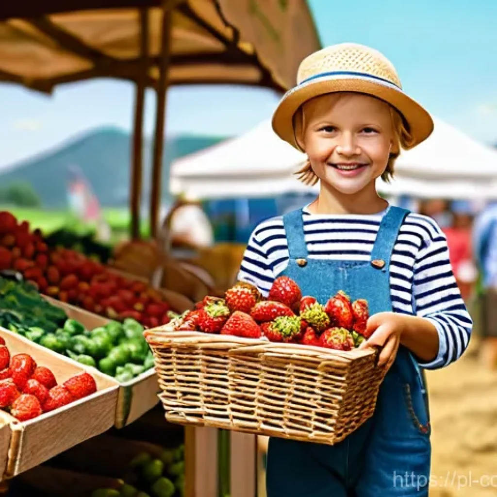 소비자 행동 연구와 응용 사례 - **Prompt:** "A bustling, vibrant outdoor farmers market in a charming Polish village. A young, smili...