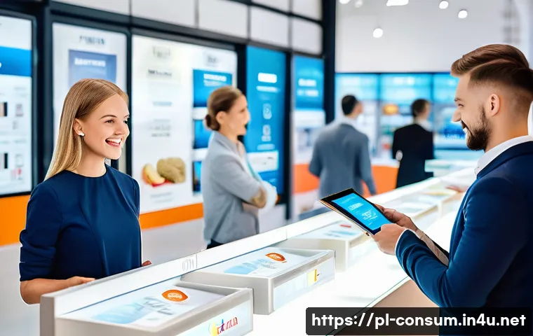 소비자 보호와 윤리적 경영 - A professional customer service scene in a modern Polish retail environment, featuring a friendly em...