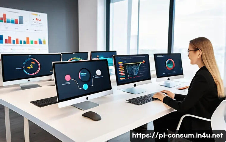 소비자 행동 분석과 추천 시스템 - A modern Polish e-commerce office environment showing a diverse team of marketing professionals anal...