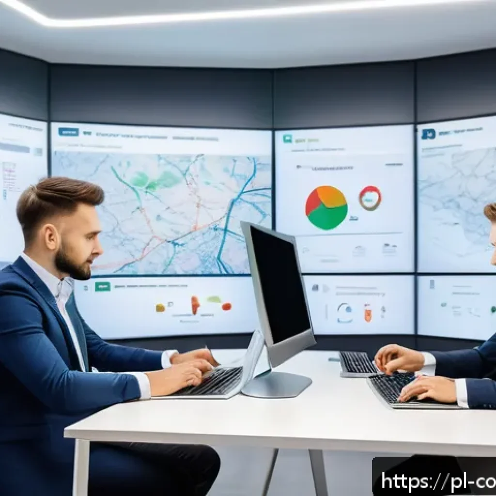 소비자중심 경영과 디지털 혁신의 연계 전략과 성공 사례 분석 - A modern Polish e-commerce office environment with diverse professionals analyzing big data on multi...