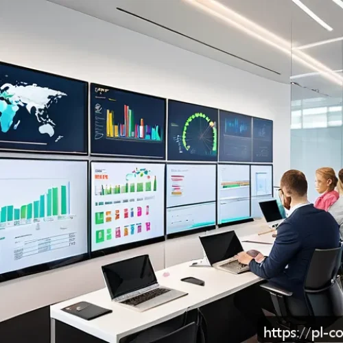 Home 30 소비자 행동 데이터를 활용한 분석 기법 - A modern office setting featuring a diverse group of marketing professionals analyzing large digital...